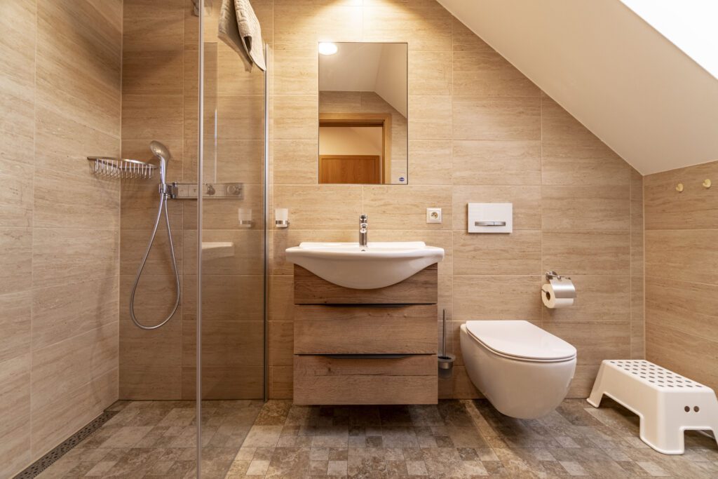 Koupelna apartmánu v penzionu Winifera v Pavlově na Pálavě.